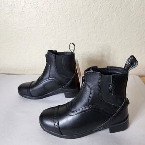 Saxon Syntovia Kids Front Zip Paddock Boots Black Size 1 Equestrian Riding